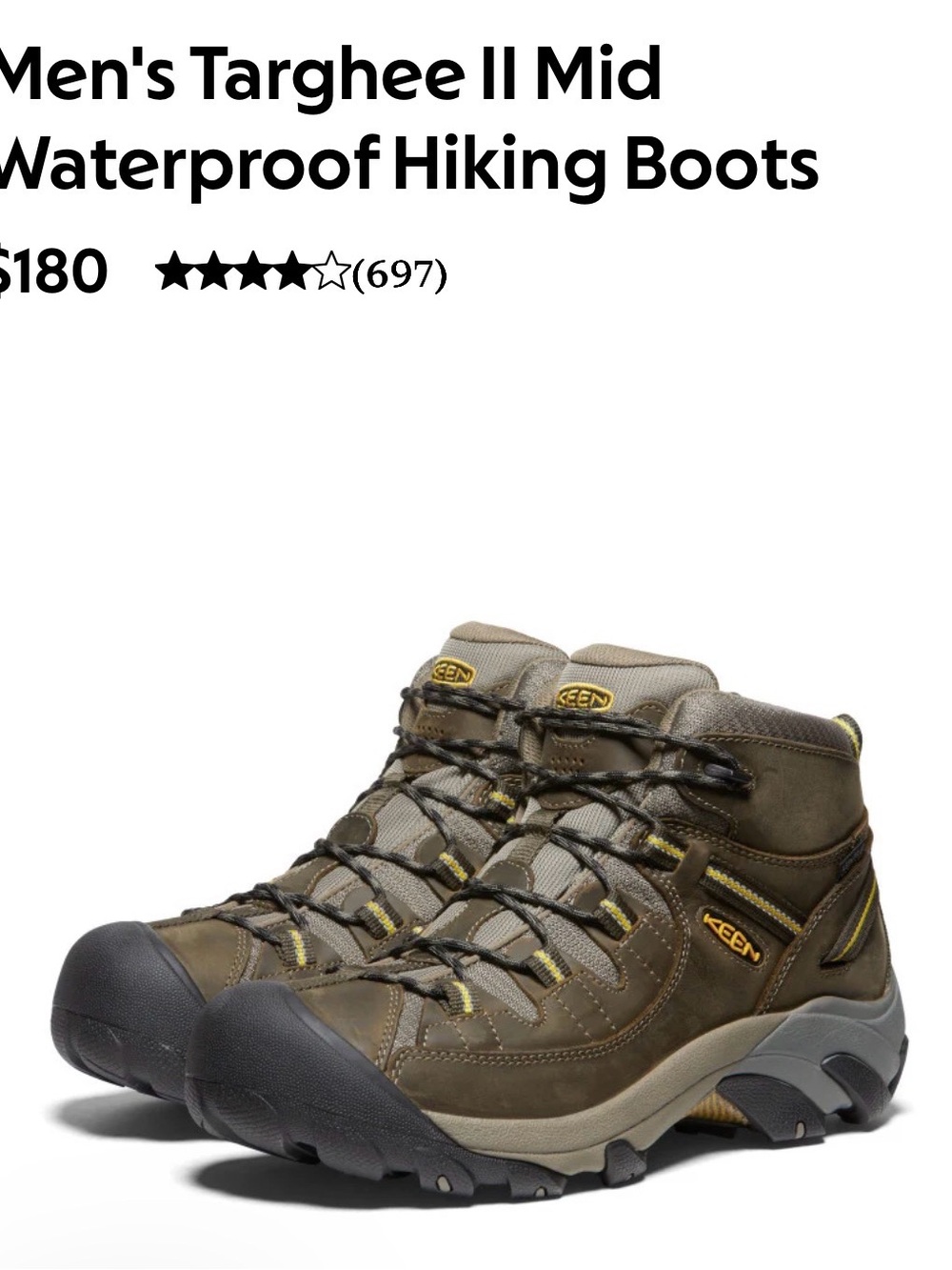 Keen Men’s Targhee Olive/Black/Yellow Waterproof Hiking Boots